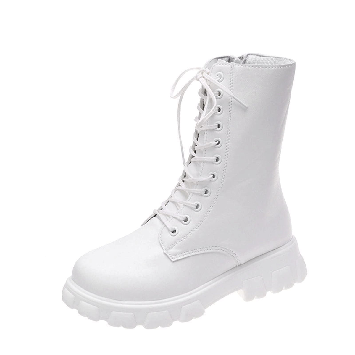 Women's Lace Up Chunky Mid Calf Boots H551579