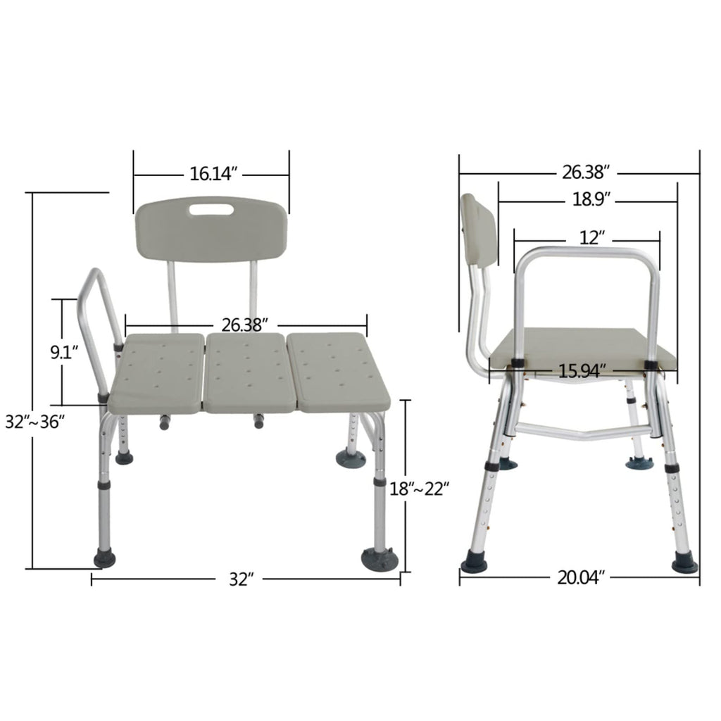 Tub Transfer Bench with Backrest and Armrest W9141