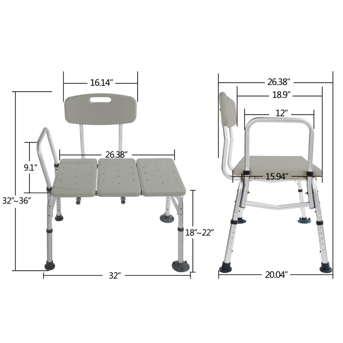Tub Transfer Bench with Backrest and Armrest W9141