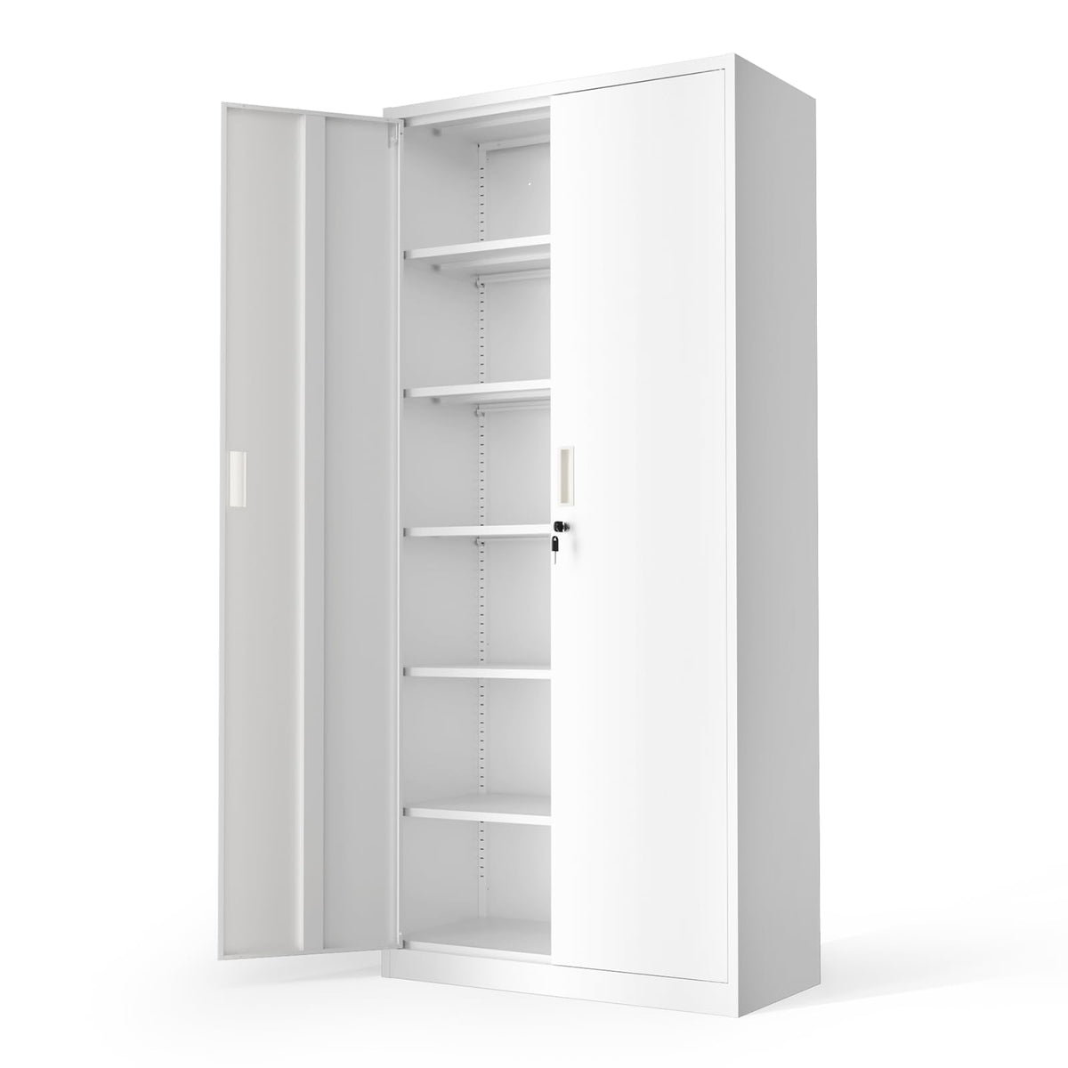 White Metal Storage Cabinet with 2 Doors and 5 Adjustable Shelves Y72143