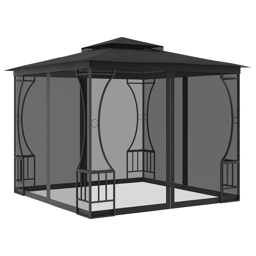 Gazebo with Nets 9.8x9.8x8.7 ft Anthracite Steel Frame Z131638