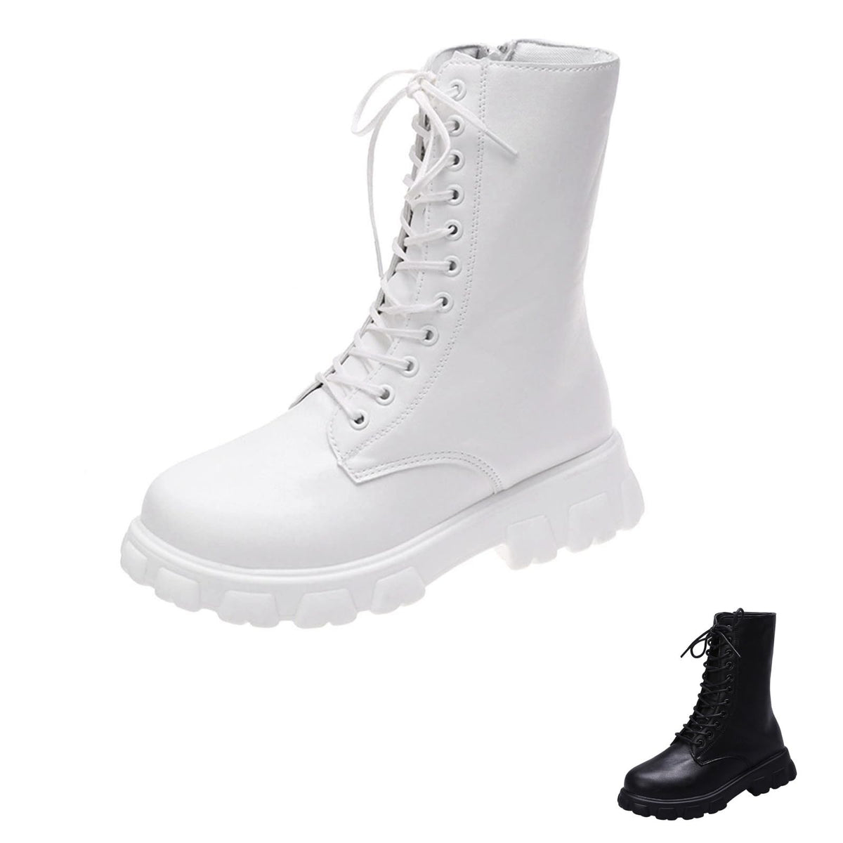 Women's Lace Up Chunky Mid Calf Boots H551579