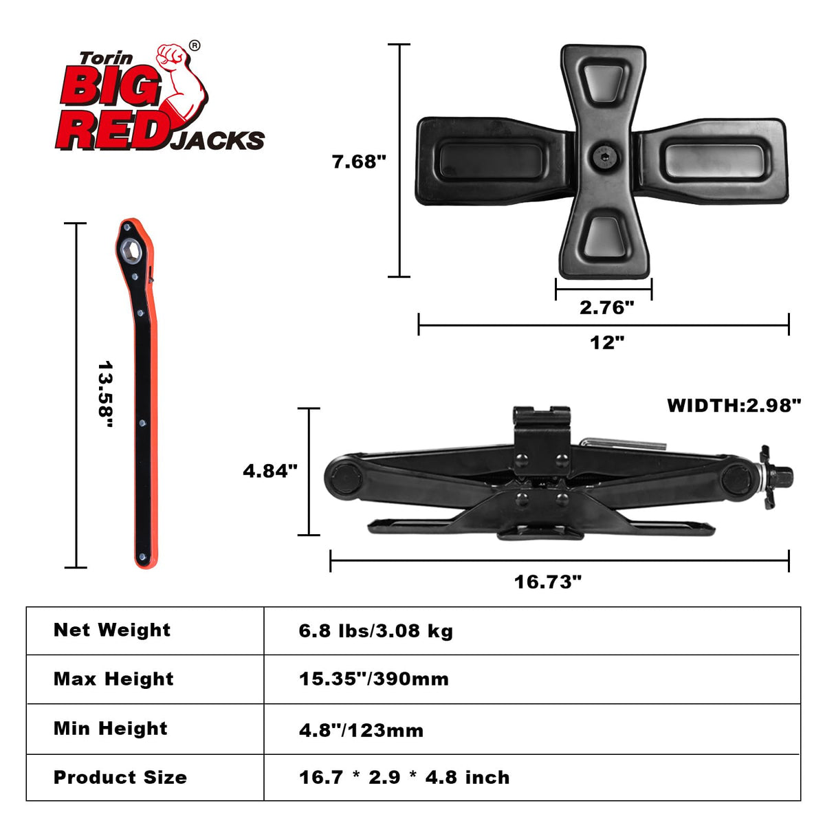 Steel 1.5 Ton Scissor Jack with Ratchet Wrench L549