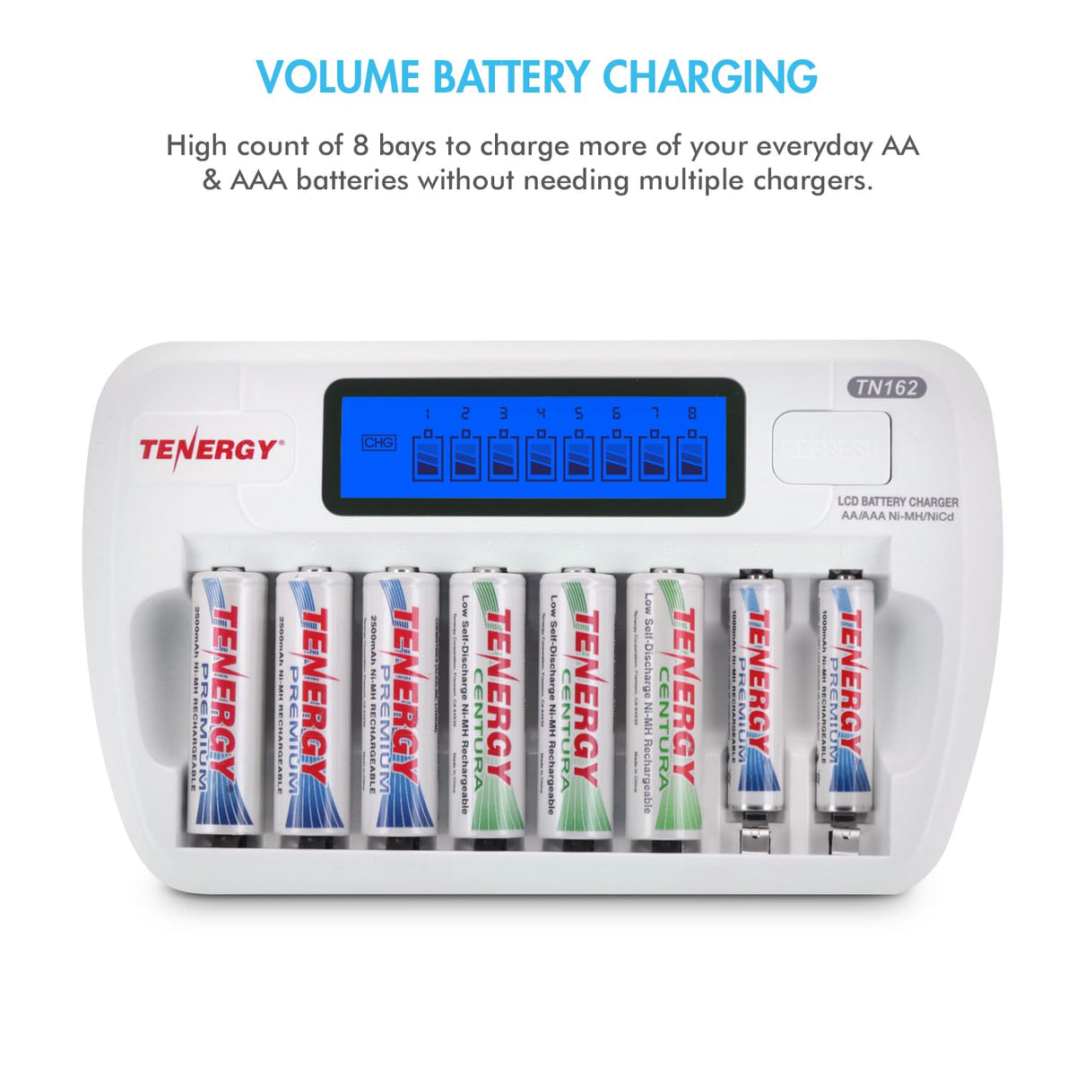 8-Bay Smart LCD Battery Charger for AA/AAA NiMH/NiCd Batteries F612