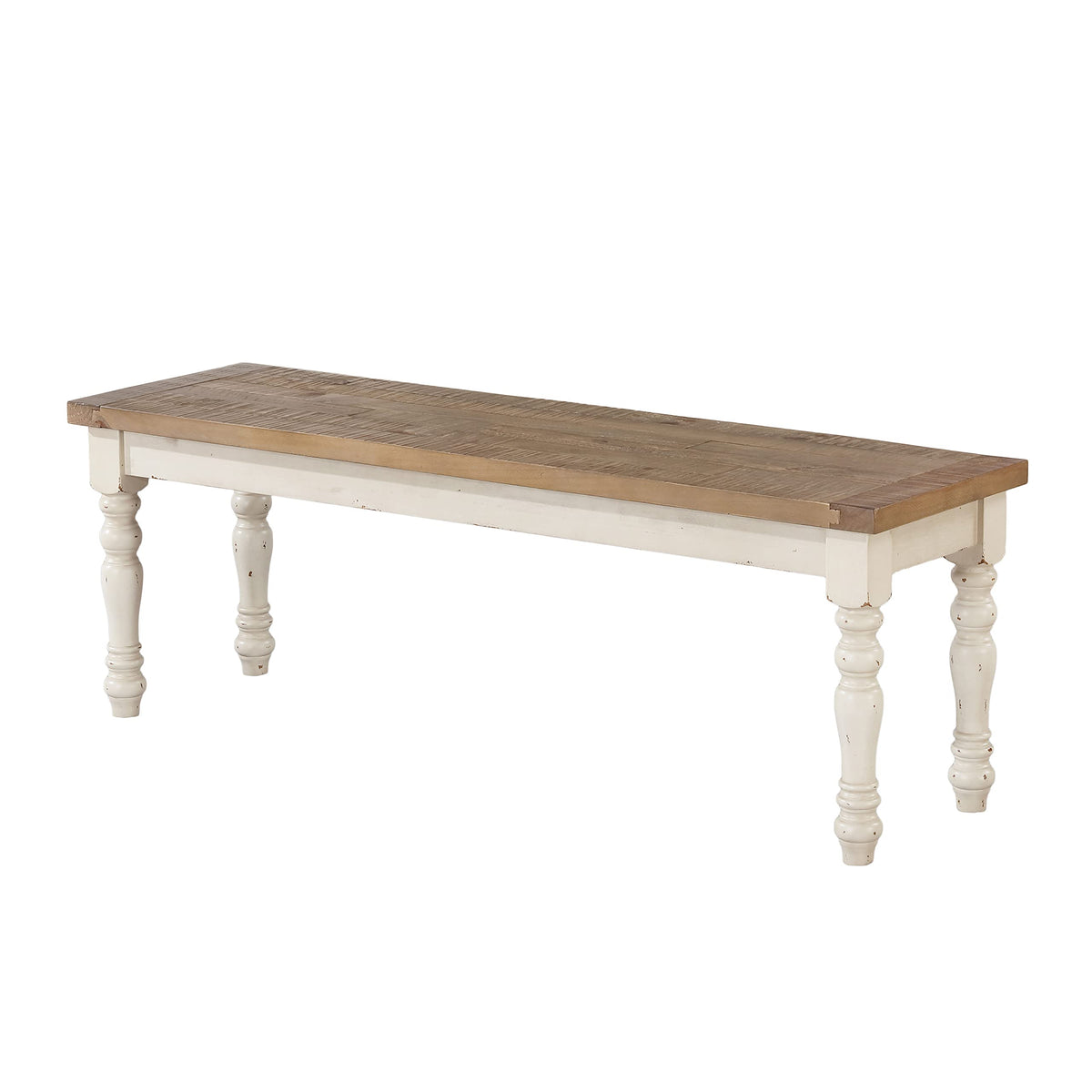 Antique White Two-Tone Oak Wood Dining Bench X2030