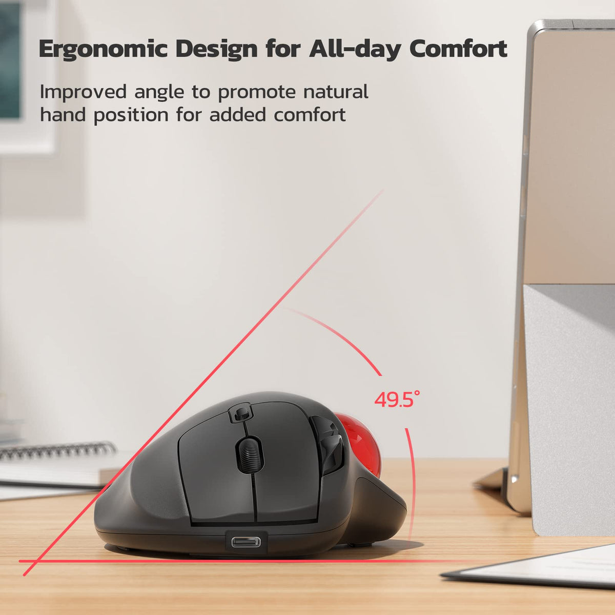 Wireless Ergonomic Thumb Control Trackball Mouse E62711