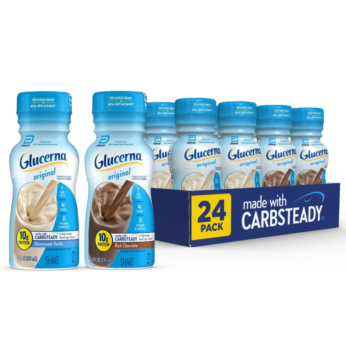 Rich Chocolate & Homemade Vanilla Diabetes Care Shake, 10g Protein, 8-fl-oz Bottle, 24 Pack N654850