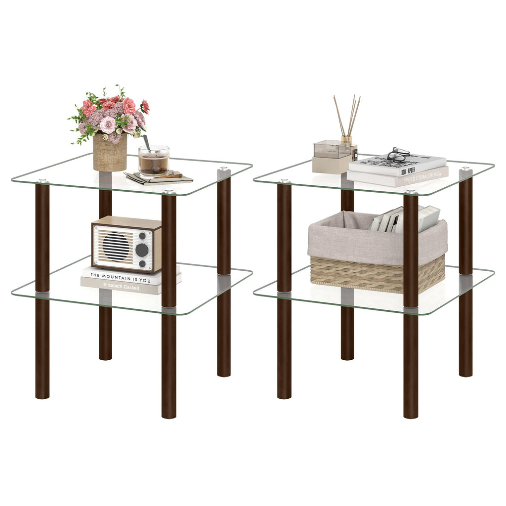 Square End Table Set of 2, 2-Tier Glass Top Sofa Side Table A641010