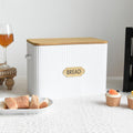 Extra Large White Vertical Stripes Bread Box with Wood Lid L130