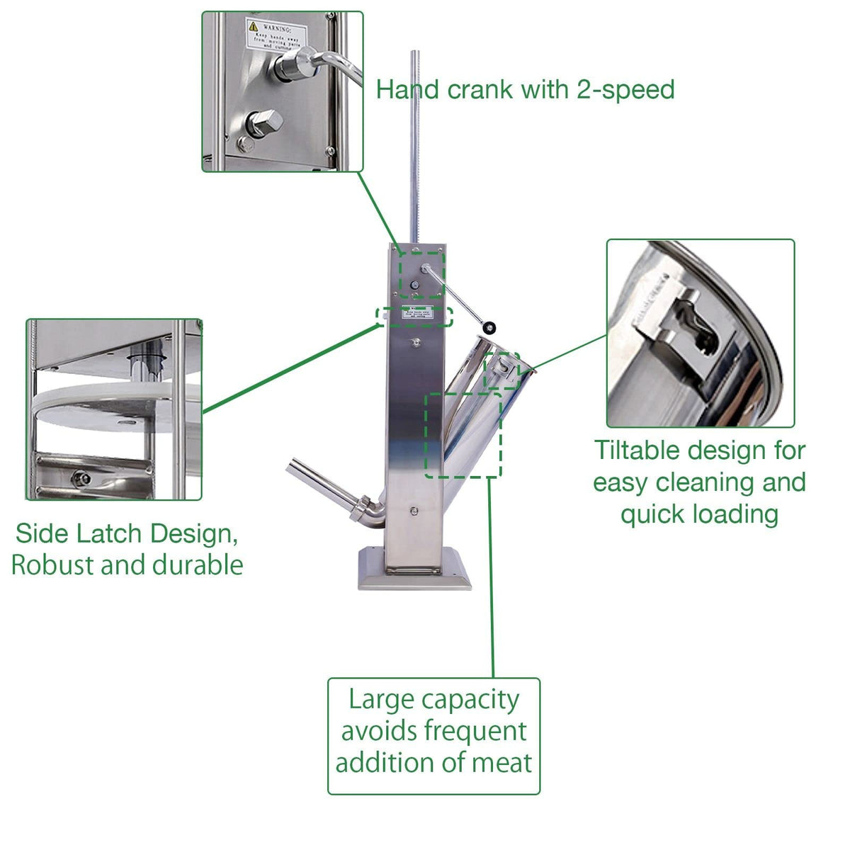 Stainless Steel 2 Speed Vertical Sausage Stuffer with 4 Nozzles J896