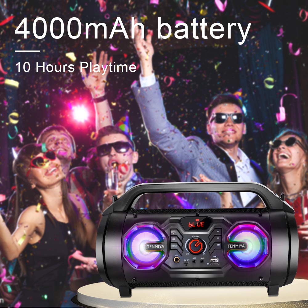 Portable Bluetooth Speaker with Subwoofer, FM Radio, RGB Lights, 30W F62754