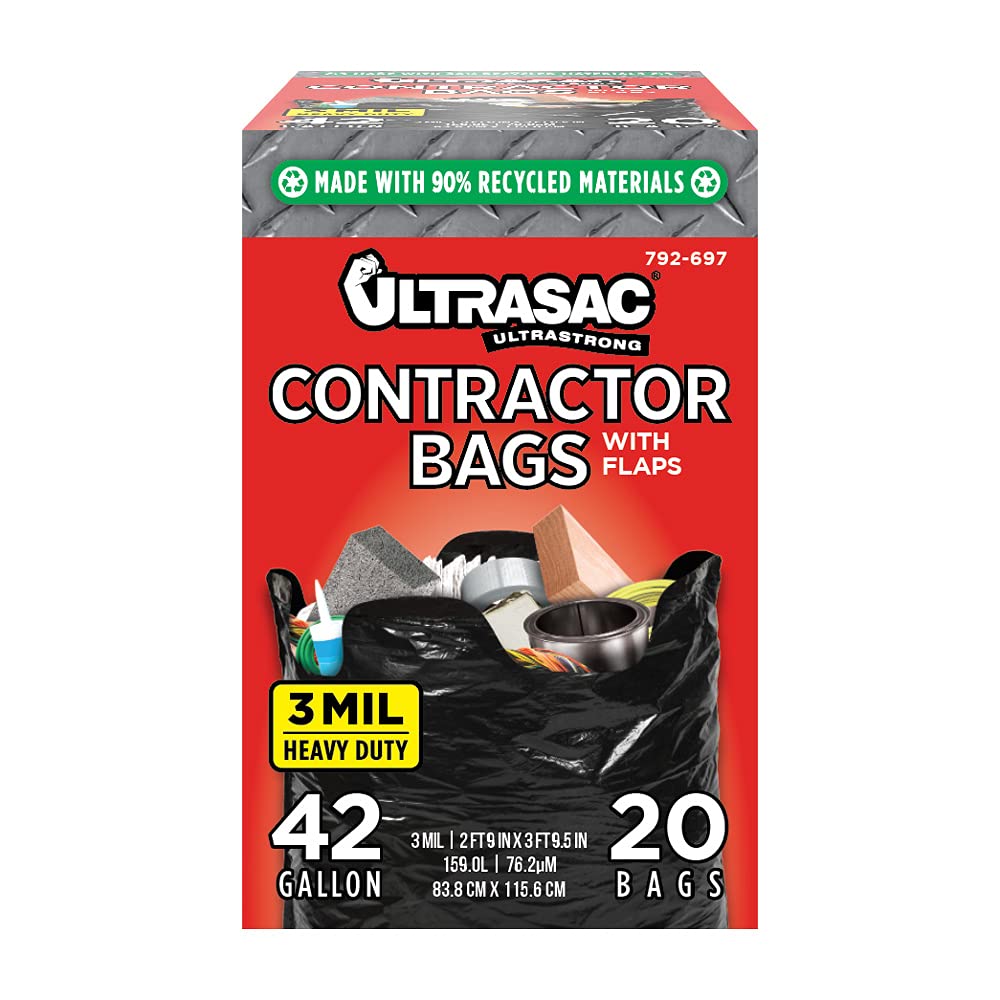 42 Gallon 20 Pack Black Heavy Duty Contractor Bags F25652