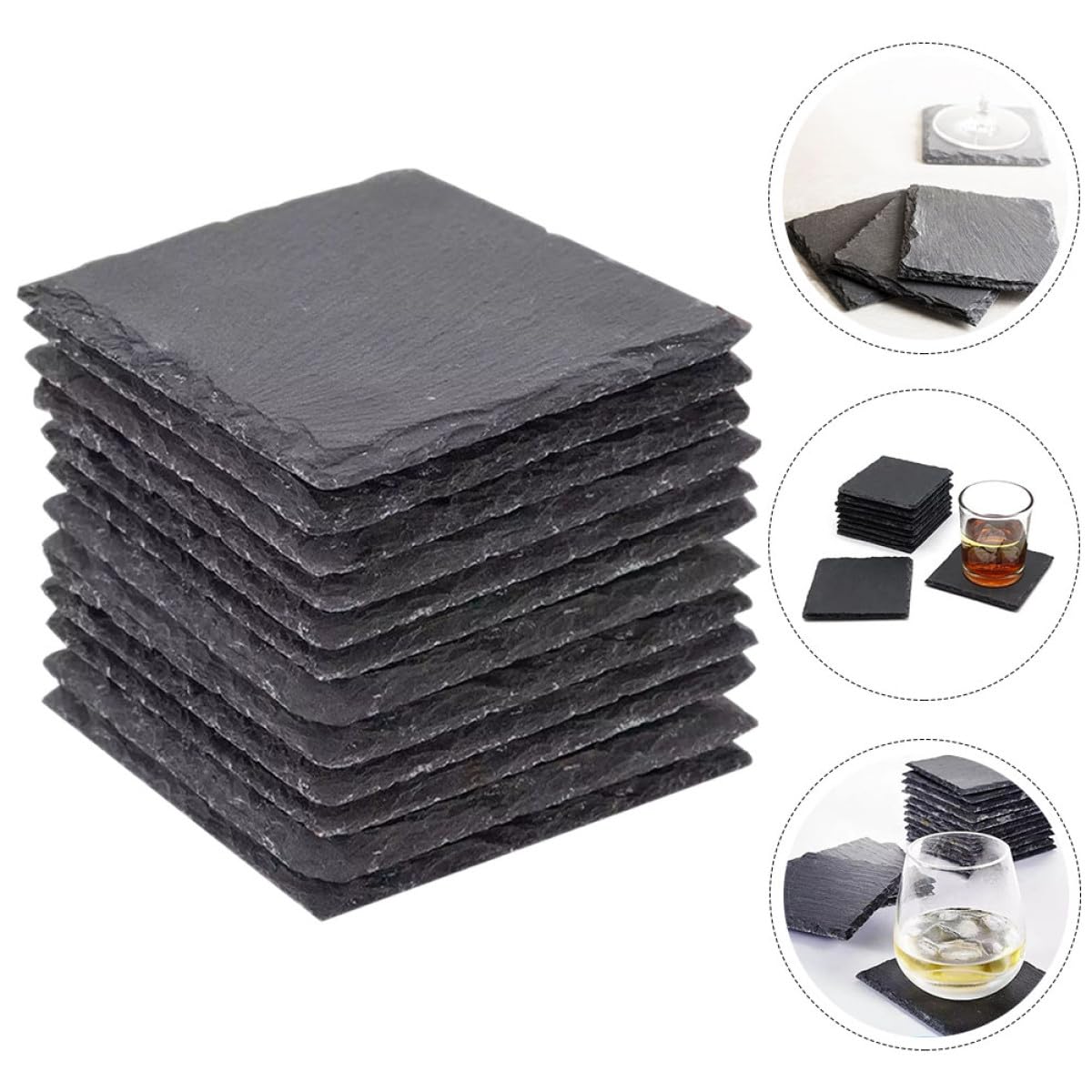 Natural Stone Drink Coasters 12 Pcs Square K165527