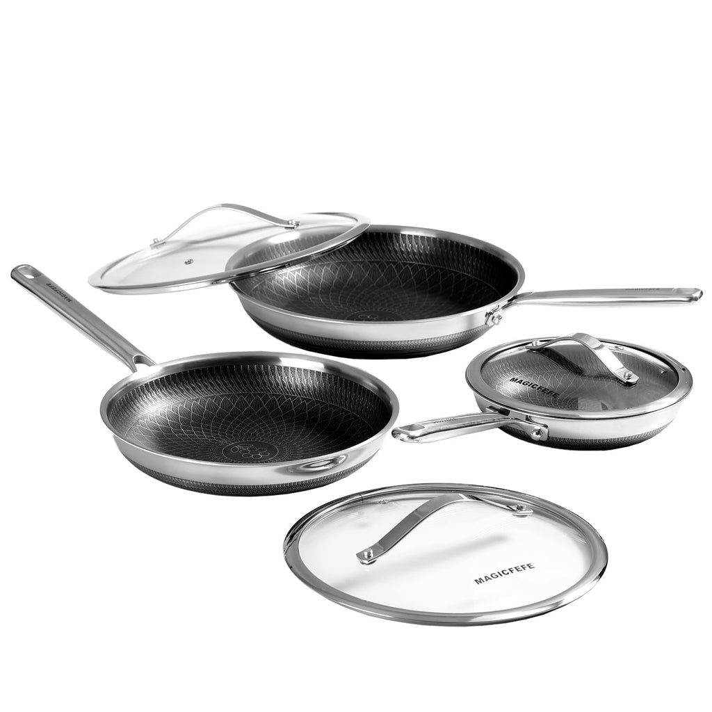 3-Piece Nonstick Stainless Steel Skillet Set with Glass Lids S348794