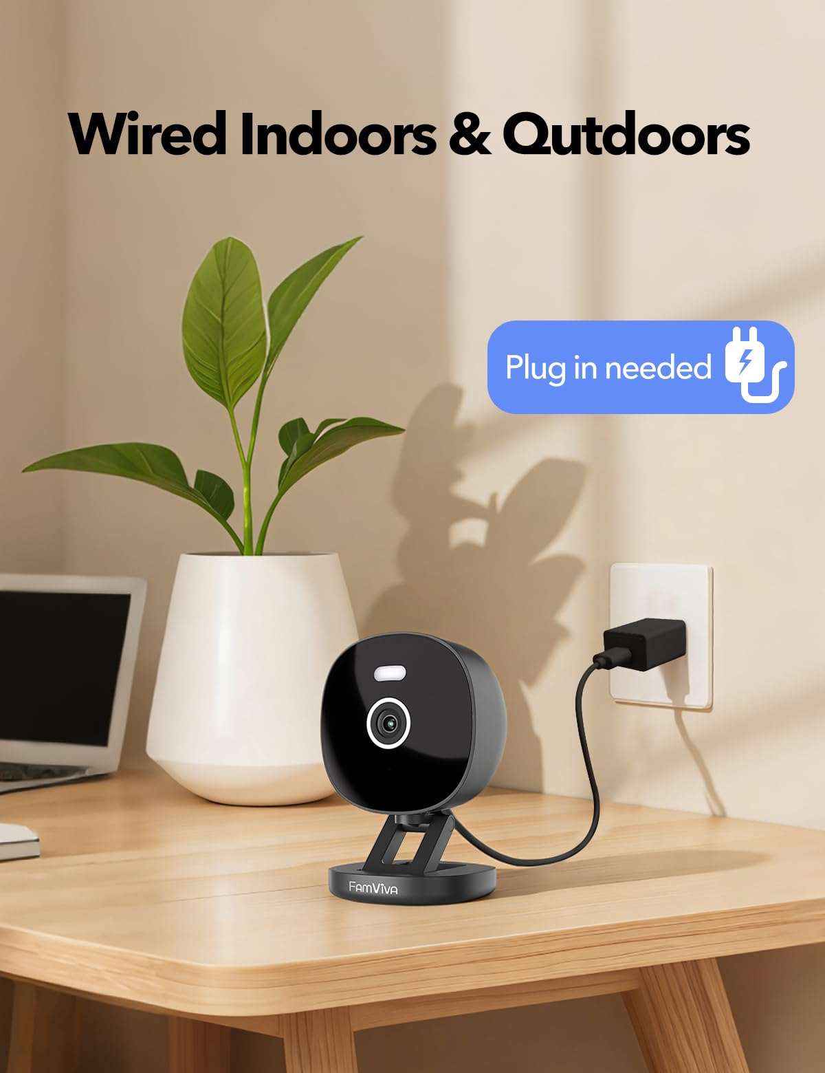 2K Wired Security Camera, Indoor/Outdoor, IP65 Waterproof Color Night Vision, Black K51387