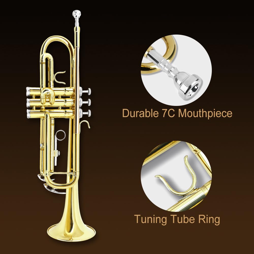 Bb Trumpet Standard Kit with Carrying Case 7C Mouthpiece Clean Cloth Gloves Brass Instrument Z477