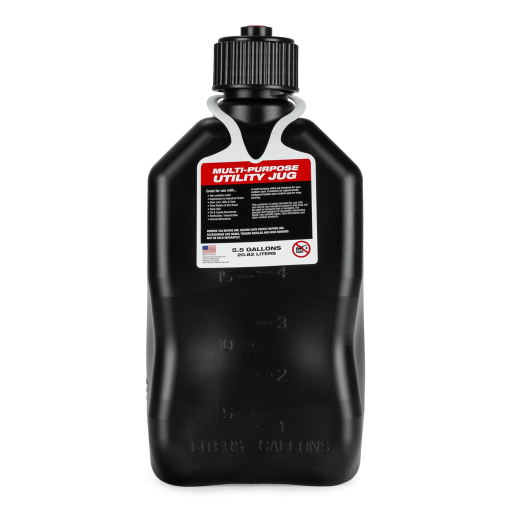 5.5 Gallon Square Motorsport Jug Black with Filler Hoses 4 Pack W71786