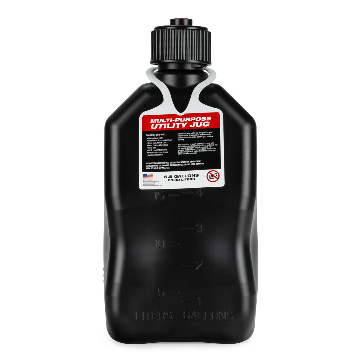 5.5 Gallon Square Motorsport Jug Black with Filler Hoses 4 Pack W71786