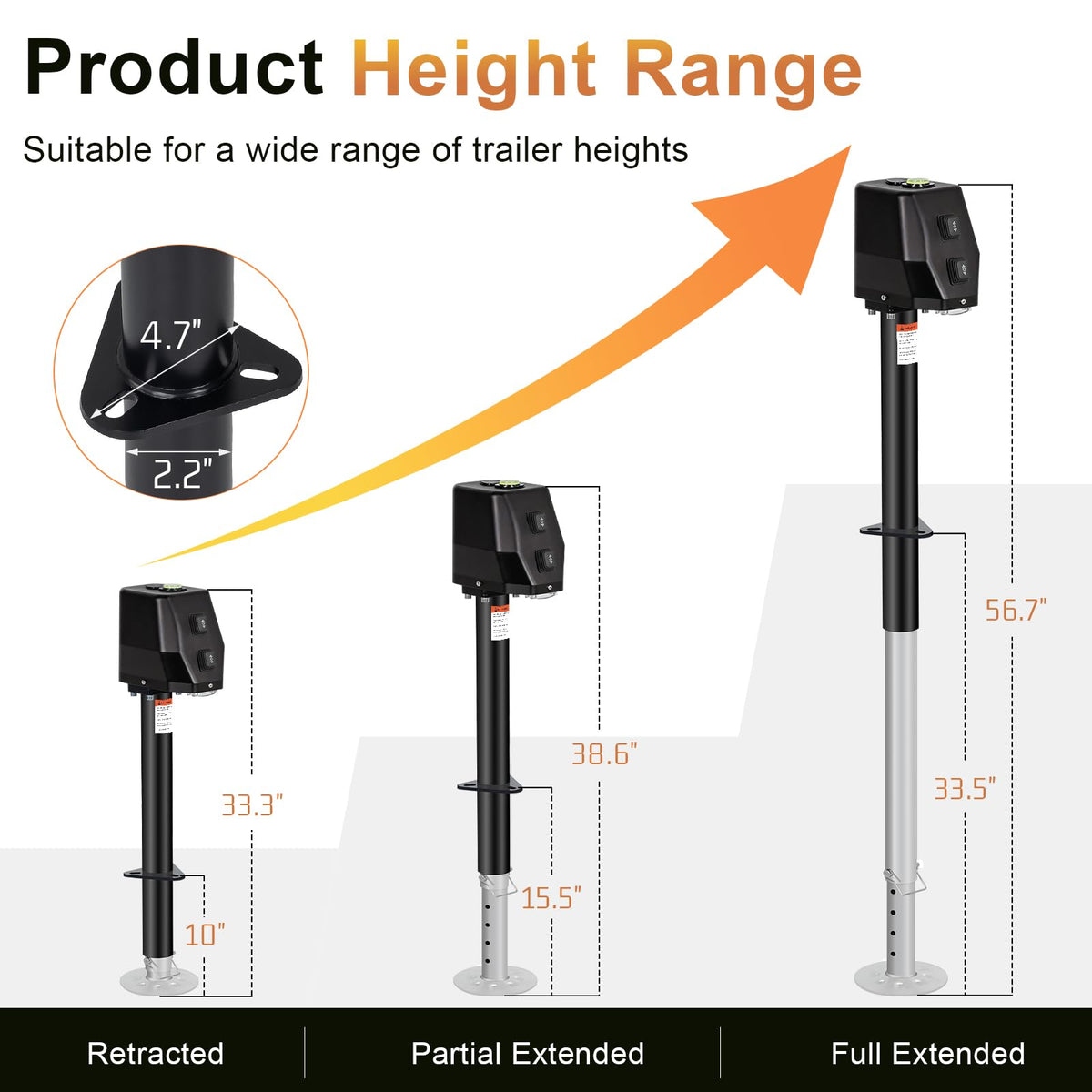 Waterproof Electric Trailer Jack with Built-in Spirit Level C9579