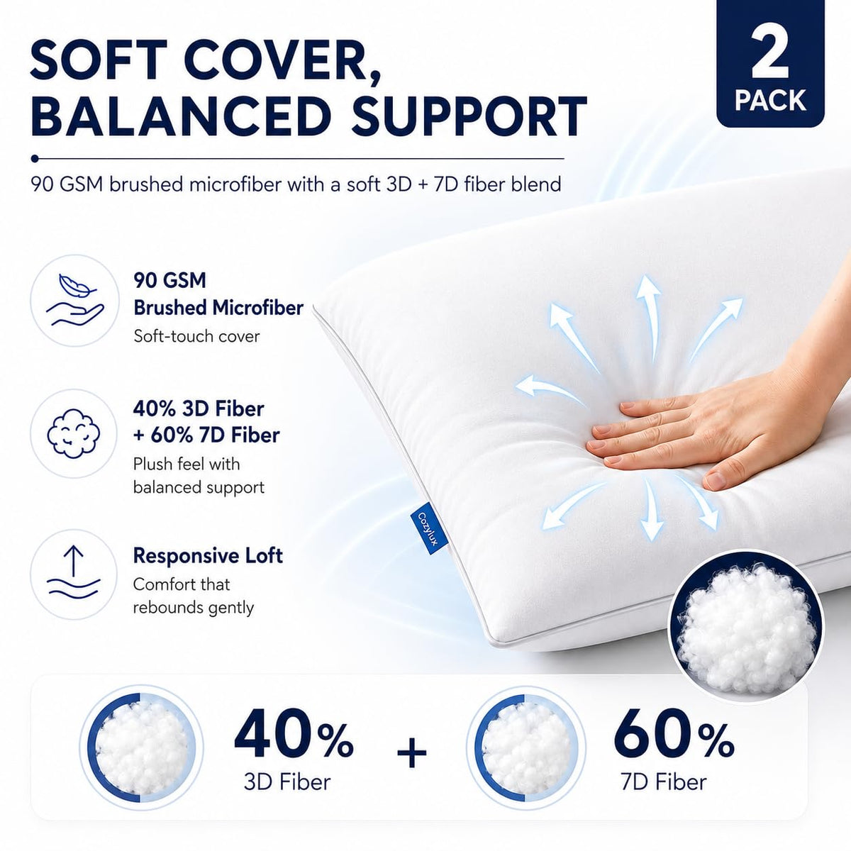 King Size Set of 2 Bed Pillows A785