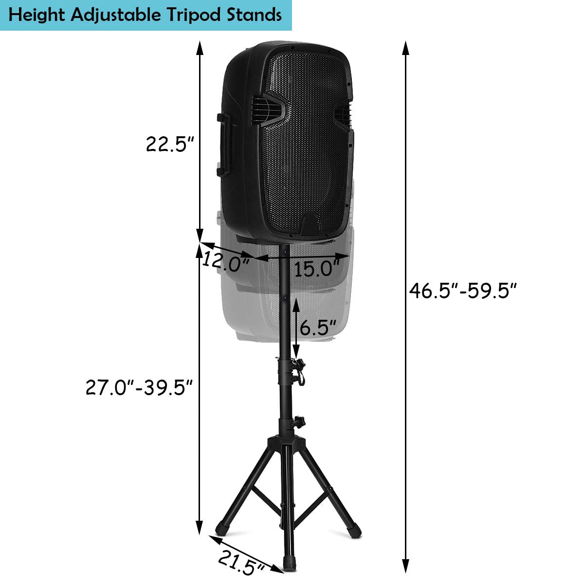 2000W 12" Portable Dual Powered Speakers PA System with Tripod Stands J801675