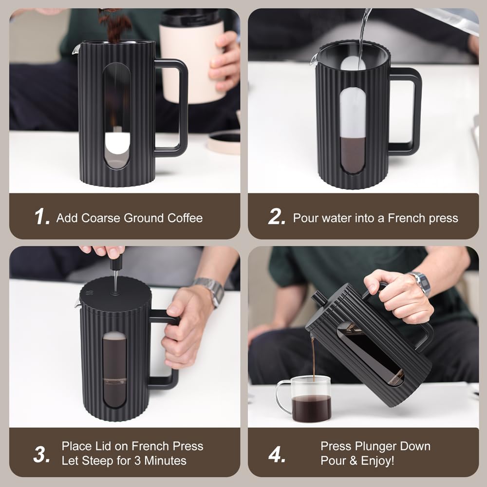 French Press Coffee Maker 12OZ Borosilicate Glass F216