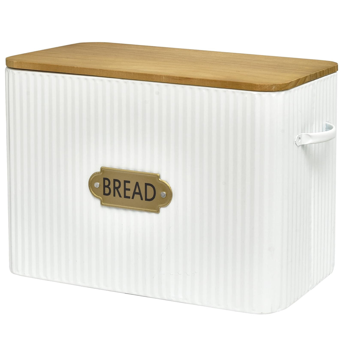 Extra Large White Vertical Stripes Bread Box with Wood Lid L130