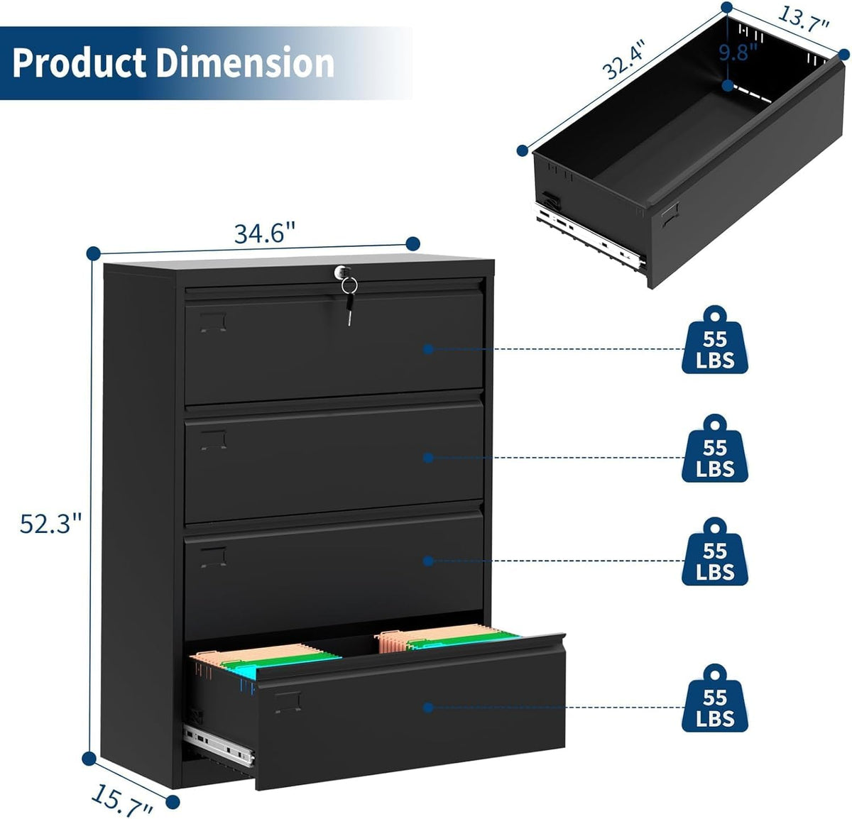 4 Drawer Metal File Cabinet with Lock O188797