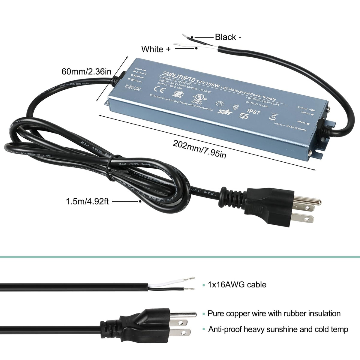200W IP67 Waterproof 12V LED Power Supply J173403