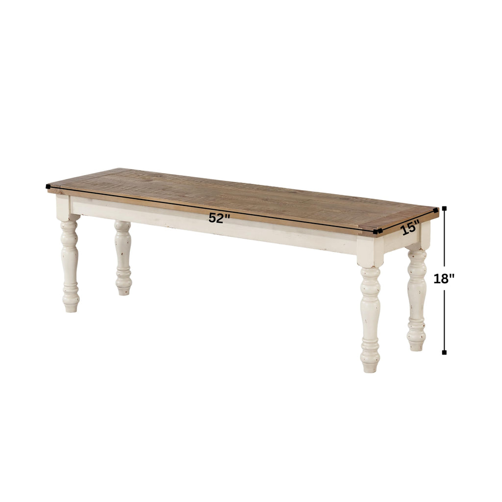 Antique White Two-Tone Oak Wood Dining Bench X2030