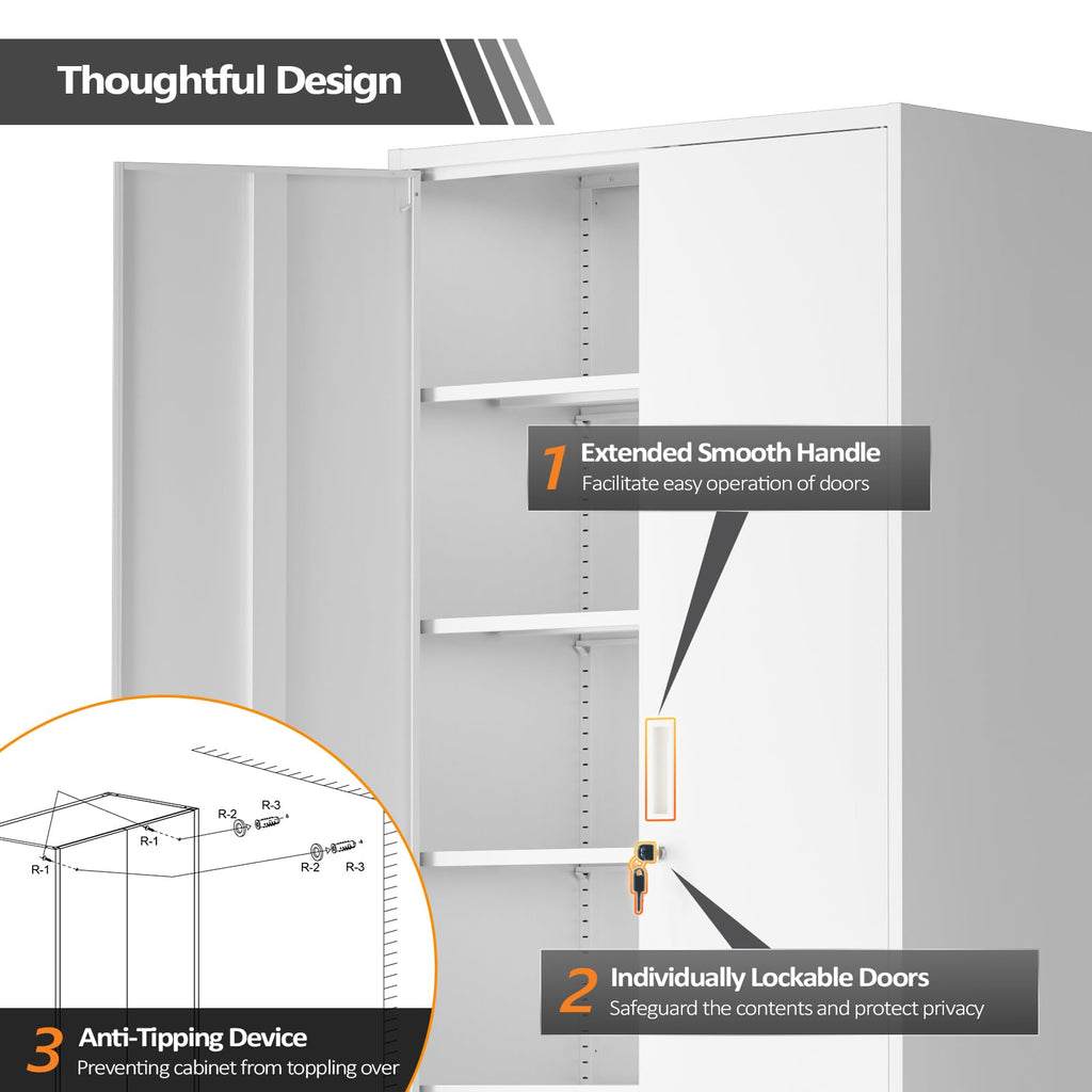 White Metal Storage Cabinet with 2 Doors and 5 Adjustable Shelves Y72143