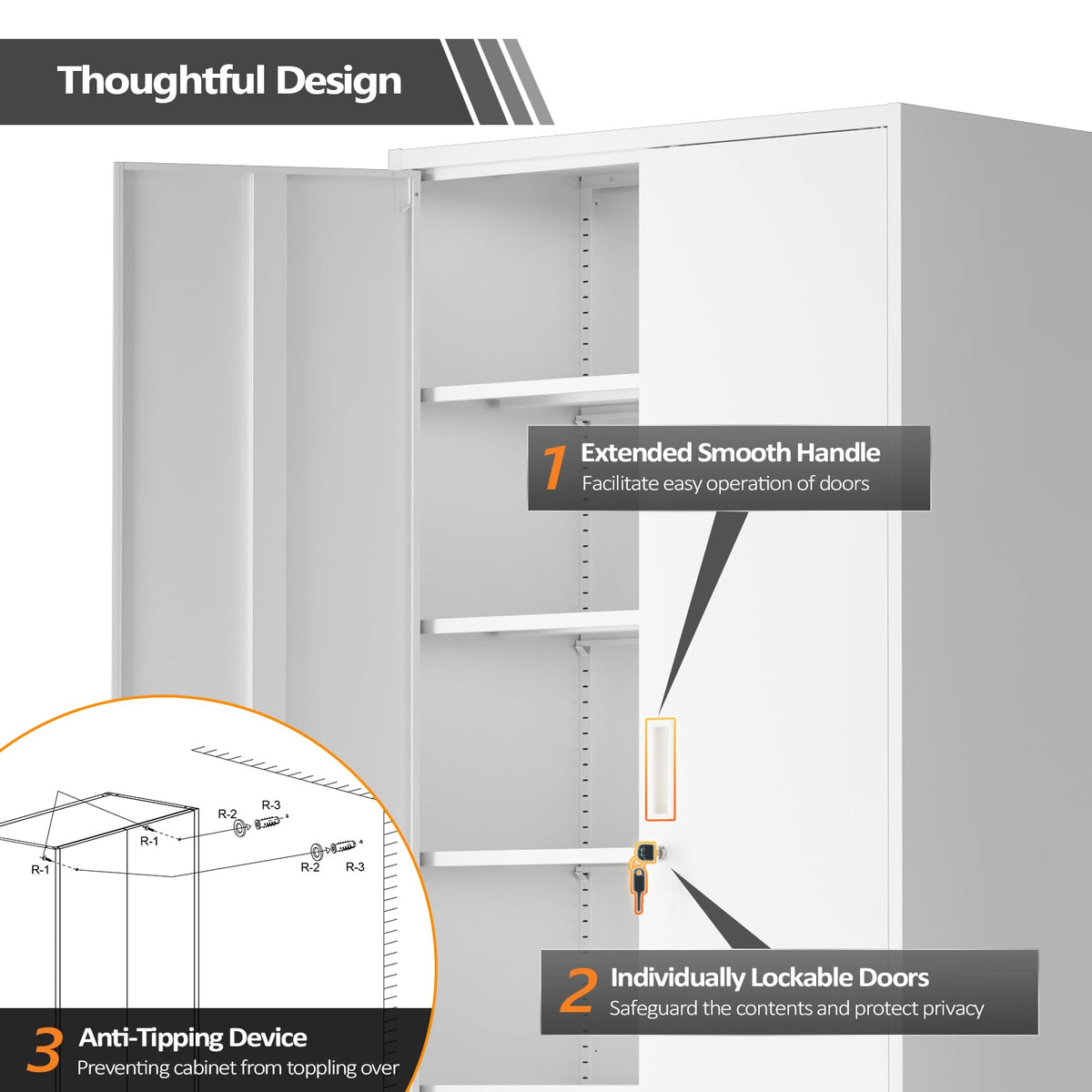 White Metal Storage Cabinet with 2 Doors and 5 Adjustable Shelves Y72143