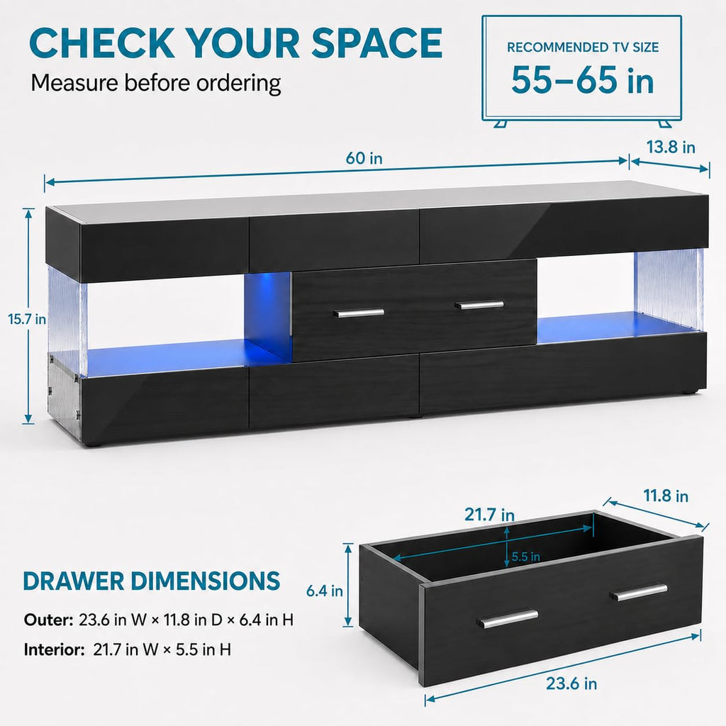Black 60 Inch TV Stand with Drawer I26184