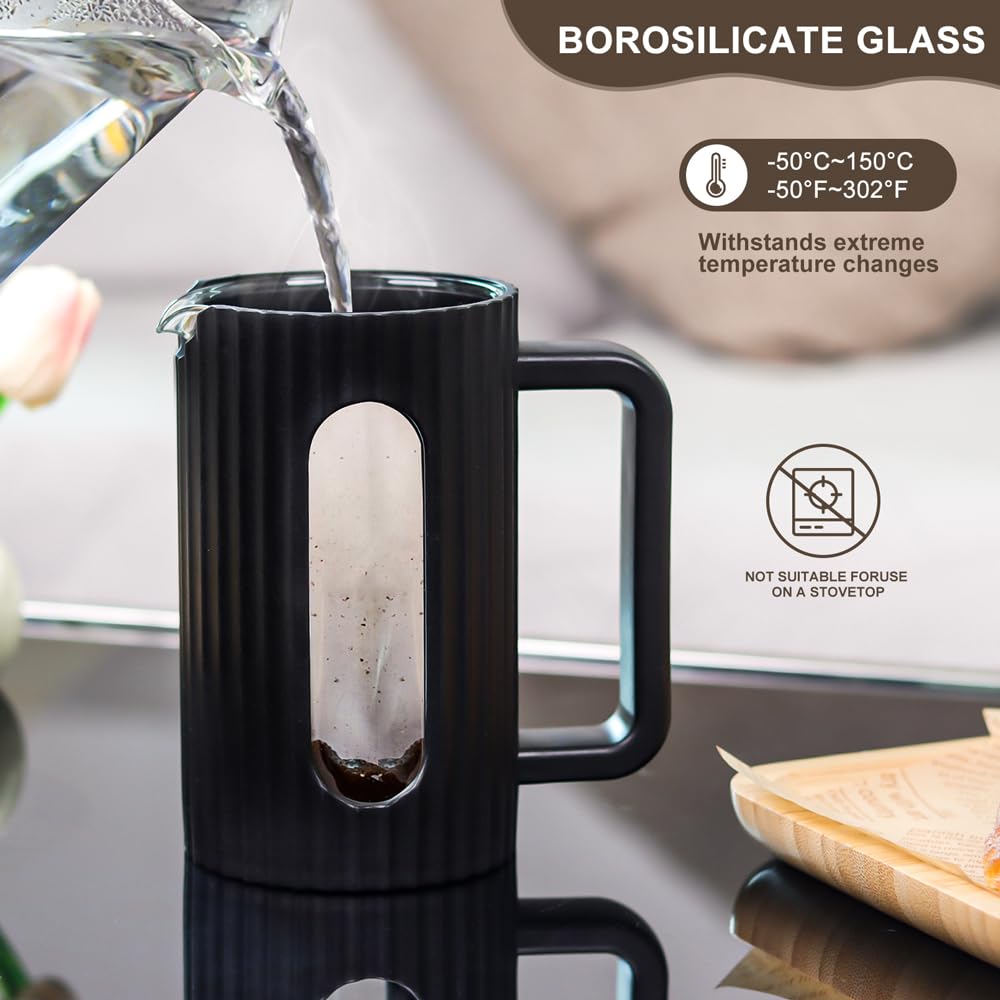 French Press Coffee Maker 12OZ Borosilicate Glass F216
