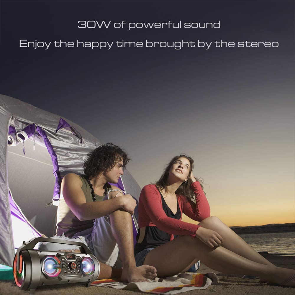 Portable Bluetooth Speaker with Subwoofer, FM Radio, RGB Lights, 30W F62754