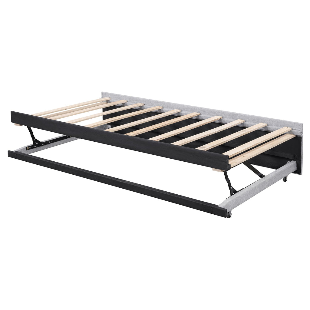 Twin Size Linen Extendable Upholstered Daybed with Pop Up Trundle U6402