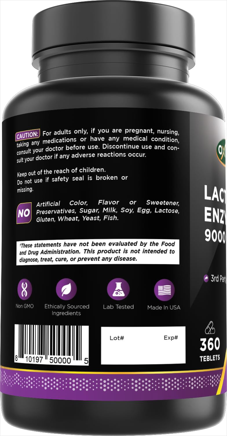 Lactase Enzyme 9000 FCC 360 Tablets Gluten-Free Non-GMO R494168