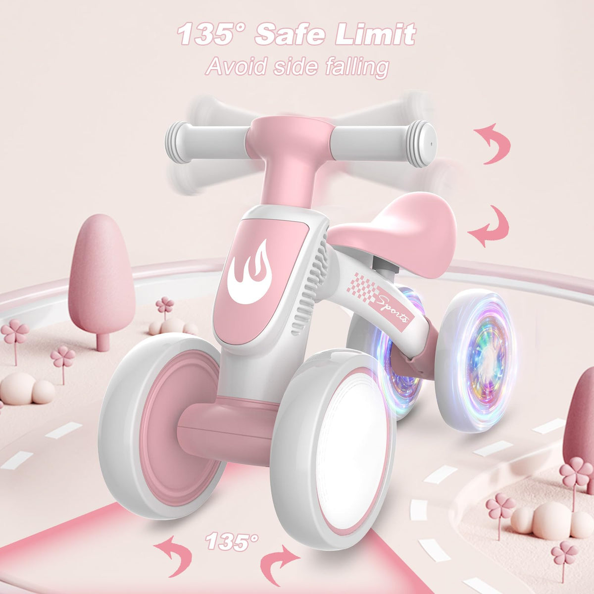 Baby Balance Bike No Pedal 4 Wheels Soft Seat E909