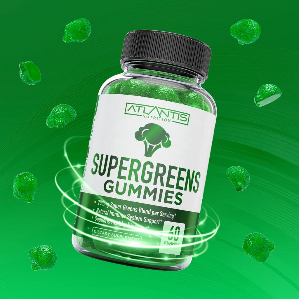 Supergreens Gummies Supplement with Spinach, Broccoli, Moringa, Beet Root, Celery, Green Tea, & Acai, Natural Raspberry Flavor, 60 cnt V1933