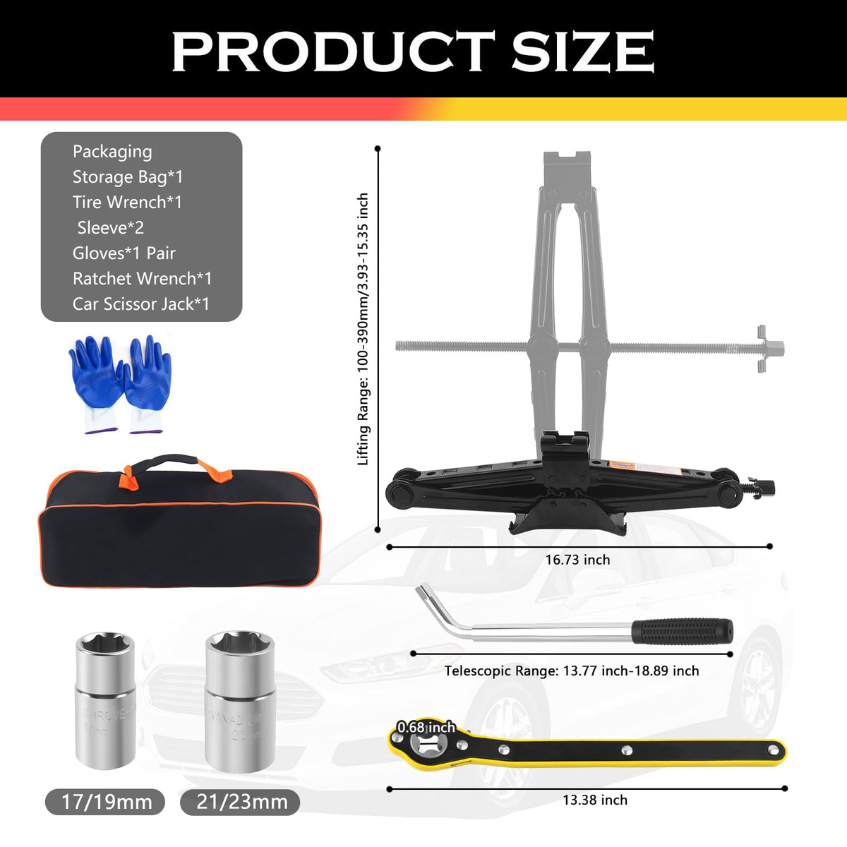 2T Scissor Jack Car Tool Kit C6162