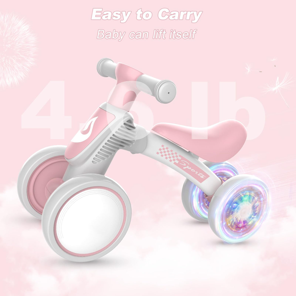 Baby Balance Bike No Pedal 4 Wheels Soft Seat E909