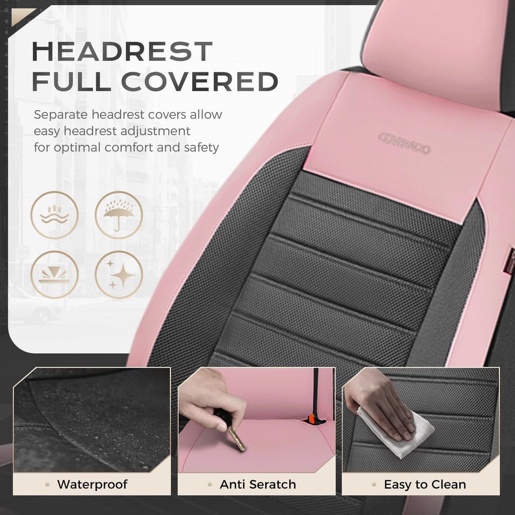 Pink Black Leather Car Seat Covers Full Set 5 Seats T40247