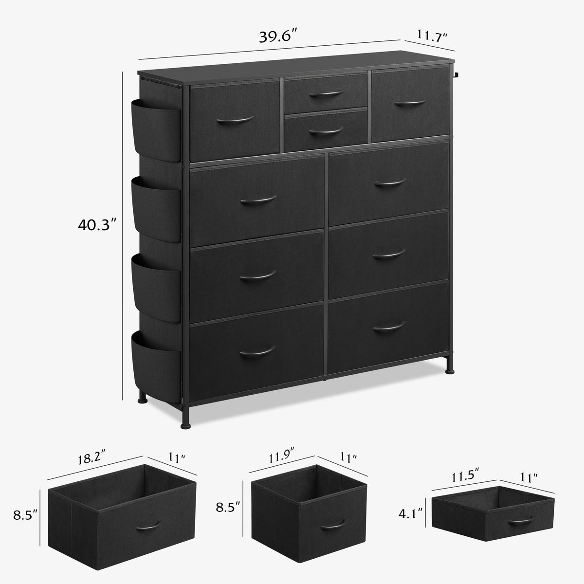Black 10 Drawer Fabric Dresser W920