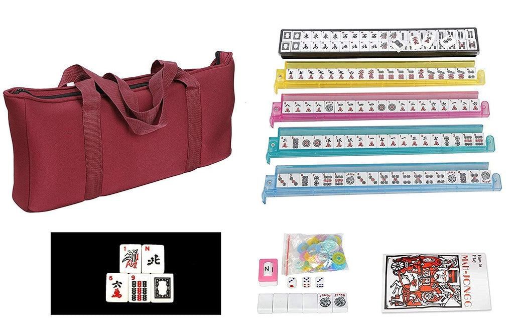 166 White Engraved Tiles Mahjong Set with Soft Bag N70909