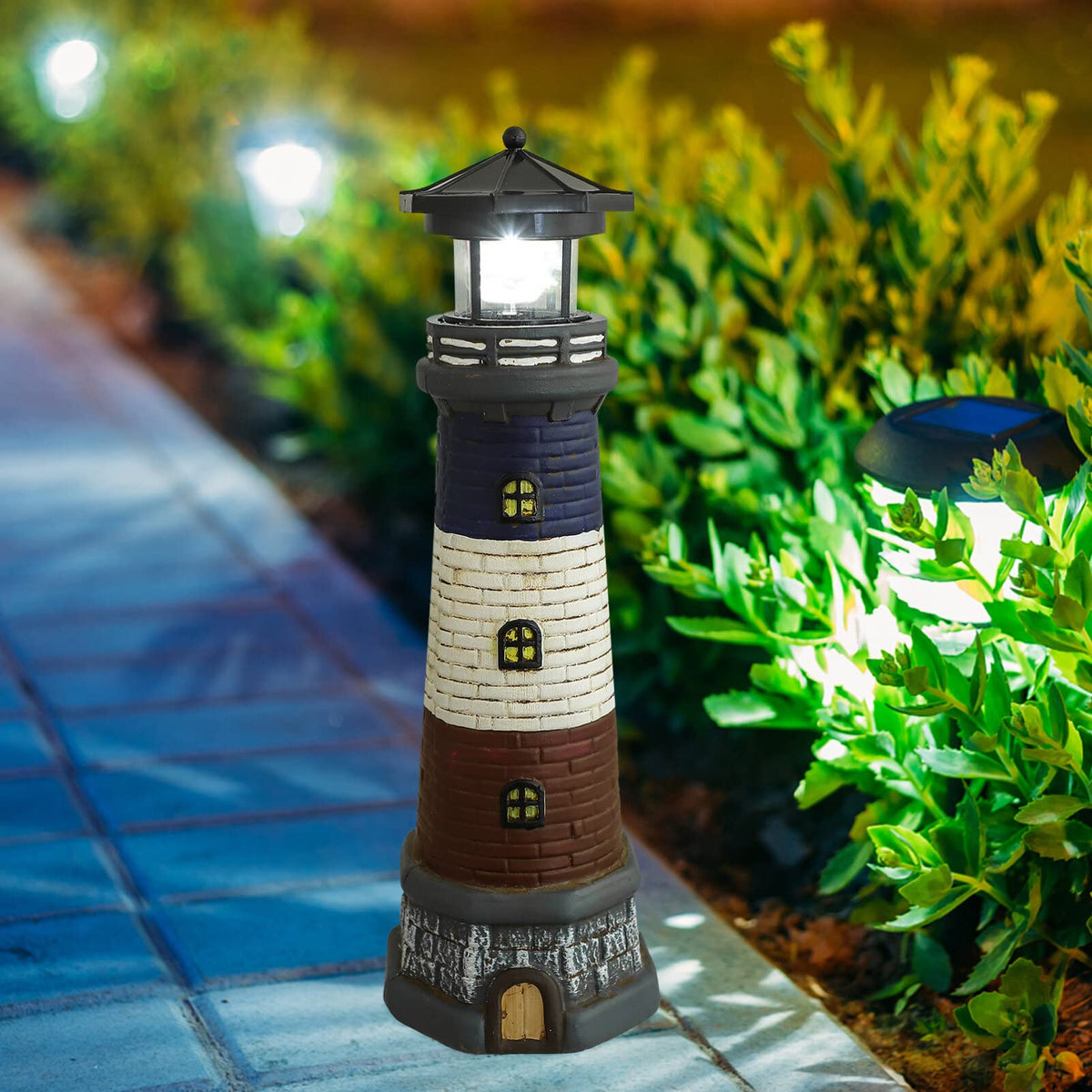 Solar Lighthouse Garden Lights Outdoor Waterproof Resin Statue Lamp L3943
