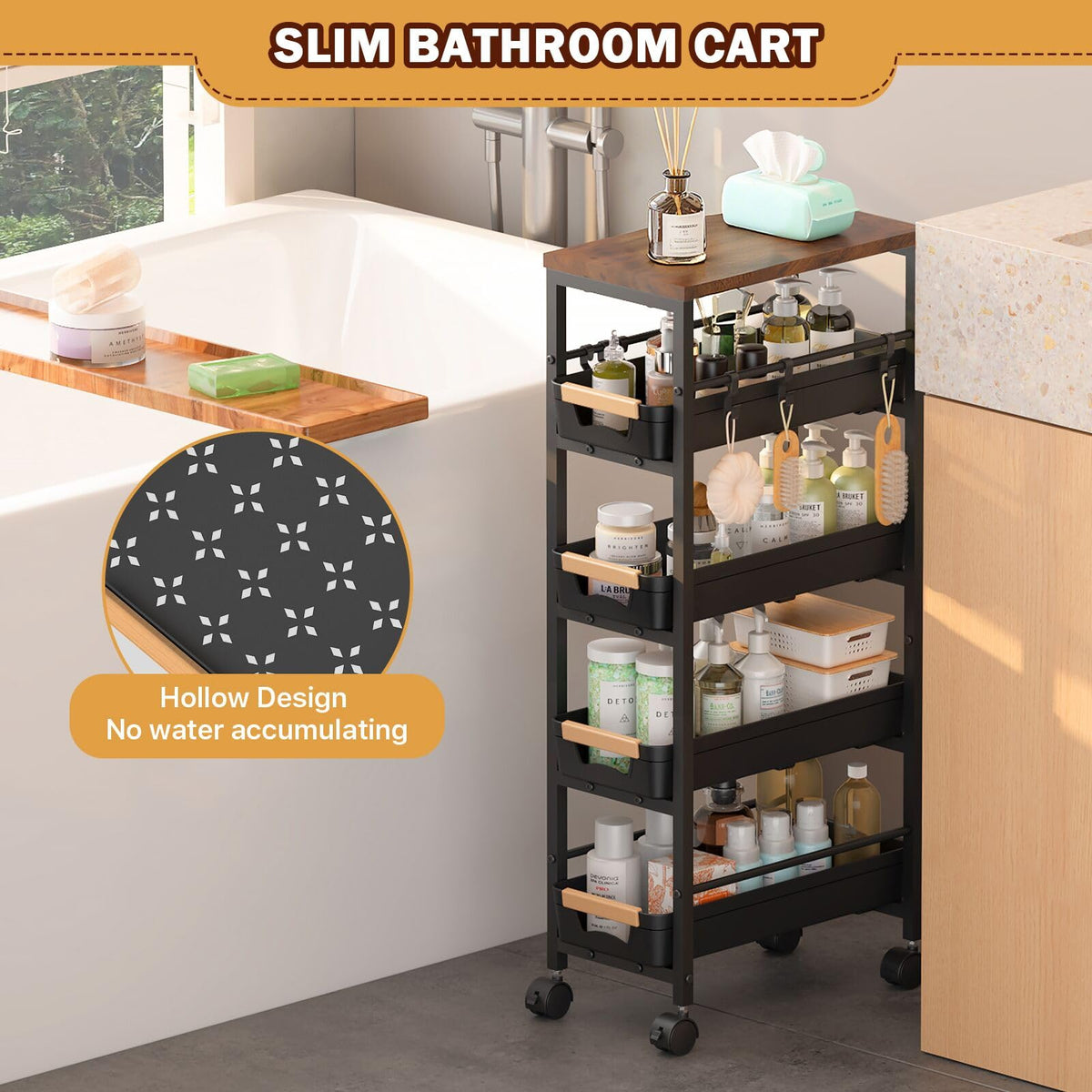 Slim Storage Cart with Wheels T898233