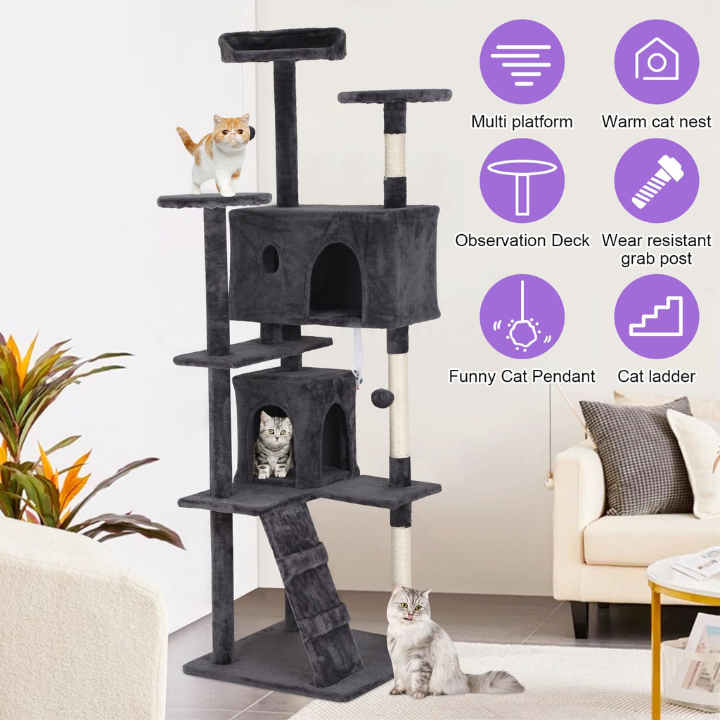 70 Inch Tall Dark Grey Cat Tree Cat Climbing Tower G103