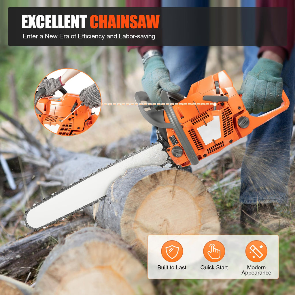 Gas Powered Chainsaw, 71.8cc 2-Stroke, 24 Inch M235755