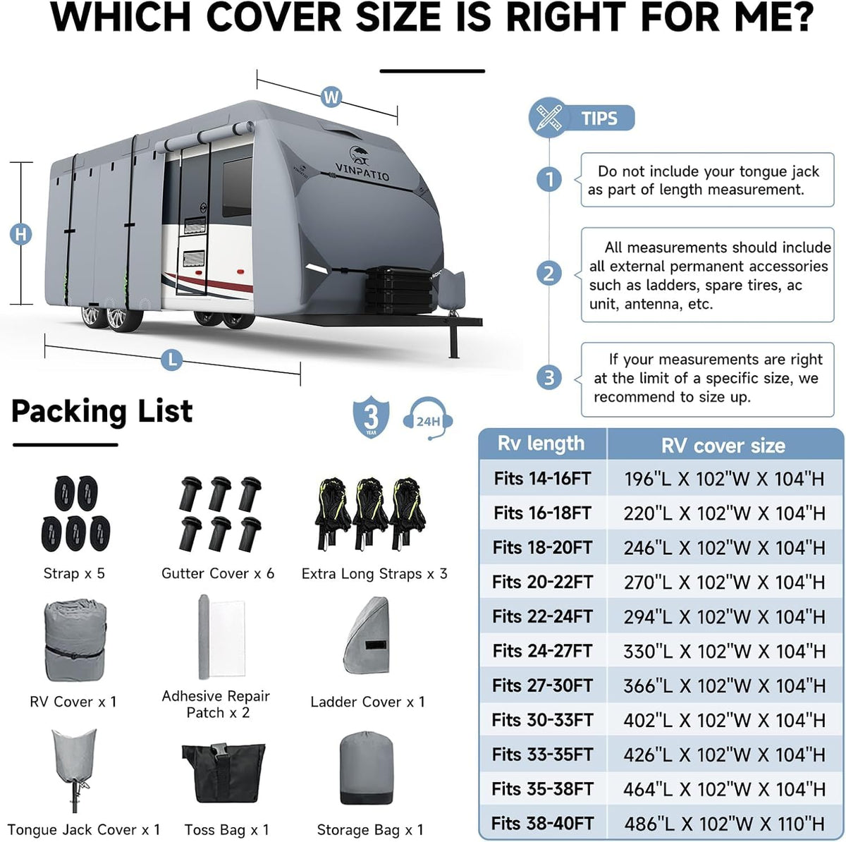 7 Layers Heavy Duty RV Trailer Cover Fits 14'-16' J245