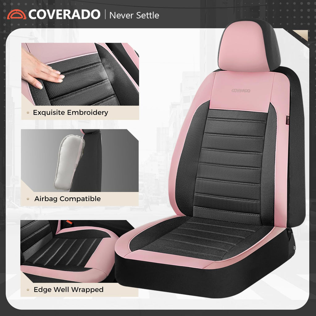 Pink Black Leather Car Seat Covers Full Set 5 Seats T40247